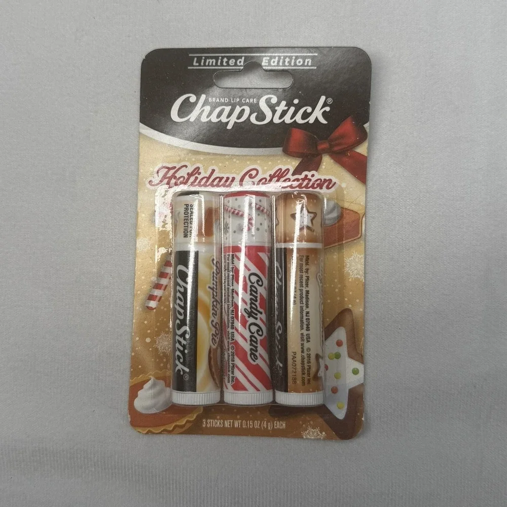 ChapStick Holiday Collection Limited Edition 3 Pack Candy Cane Pumpkin Pie Sugar